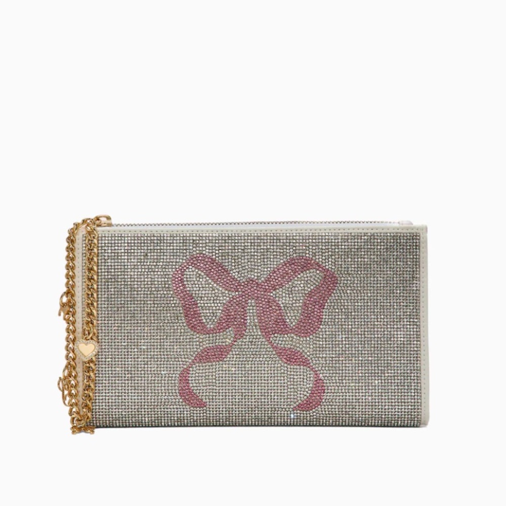 LoveShackFancy x PINK Silver and Pink Bow Clutch NWT
